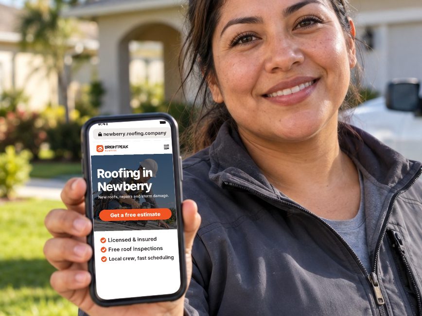 newberry.roofing.company open in a phone browser